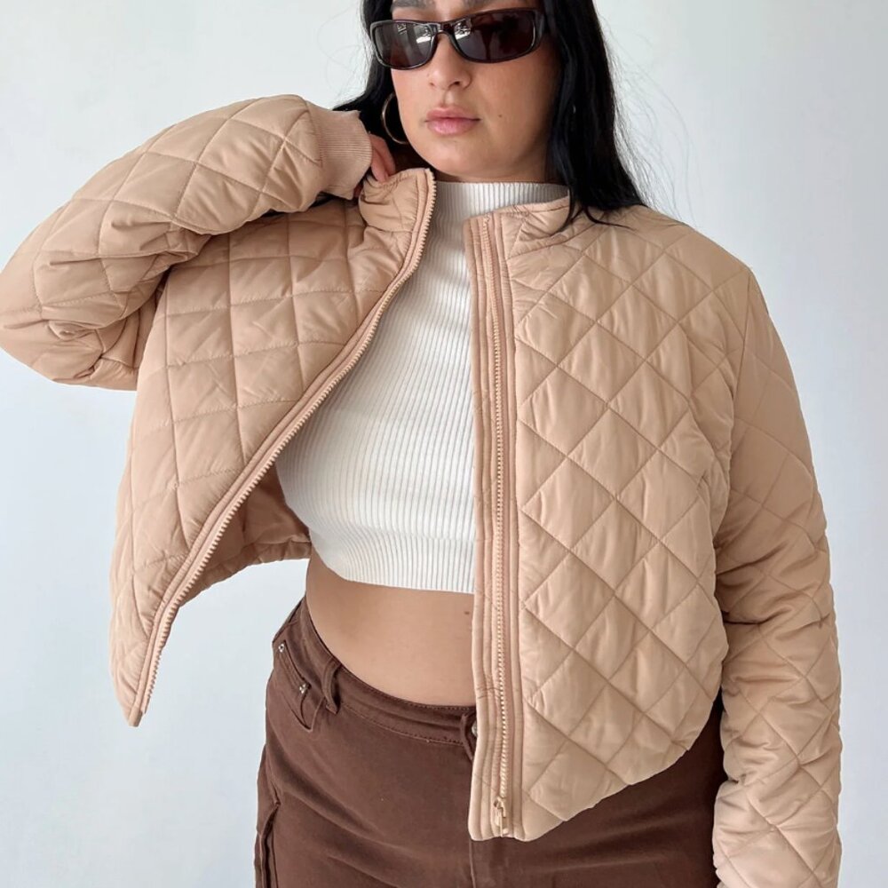 PRINCESS POLLY Lucia lightweight puffer Jacket Beige zip up womens 8